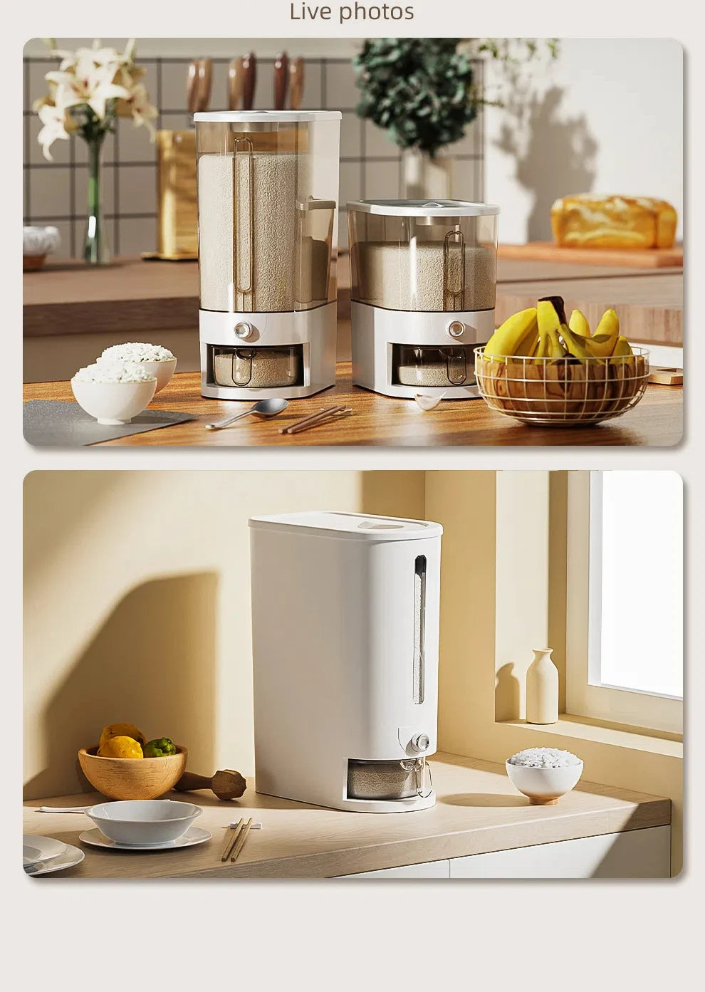 Automatic Rice Dispenser Insect-Proof Sealed Grain Storage Dispenser Keep Dry Fresh Kitchen Grain Container