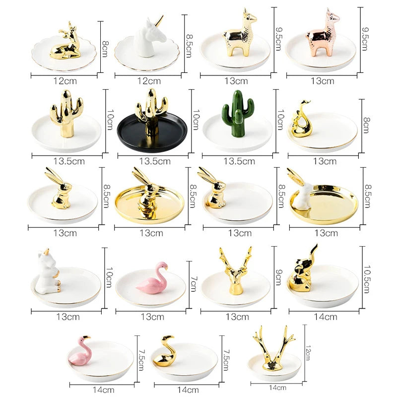 Nordic Ceramic Gold plating  Jewelry Dish Storage Plates Dessert Display Bowl Decoration Tray