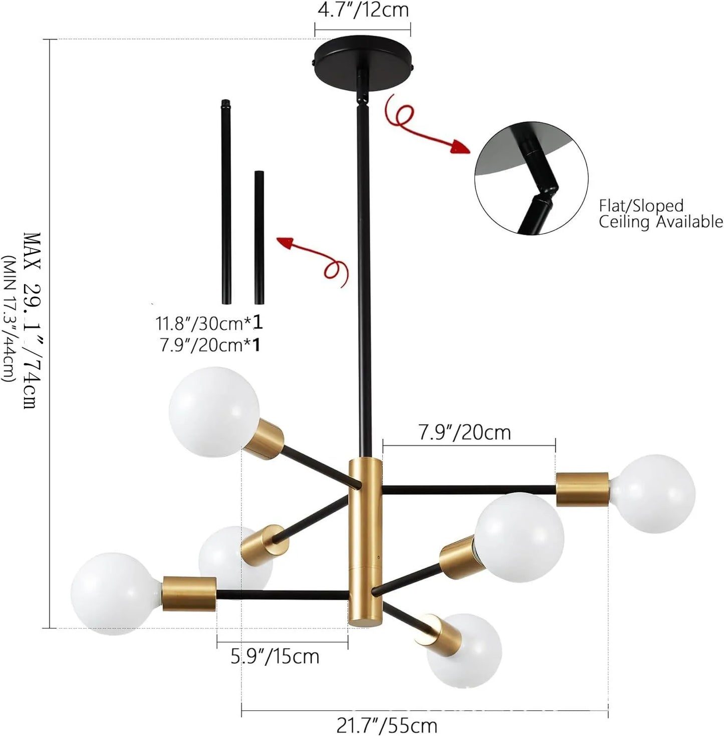 Chandelier Light Modern Dining Room Bedroom Gold/Black Ceiling Lamp