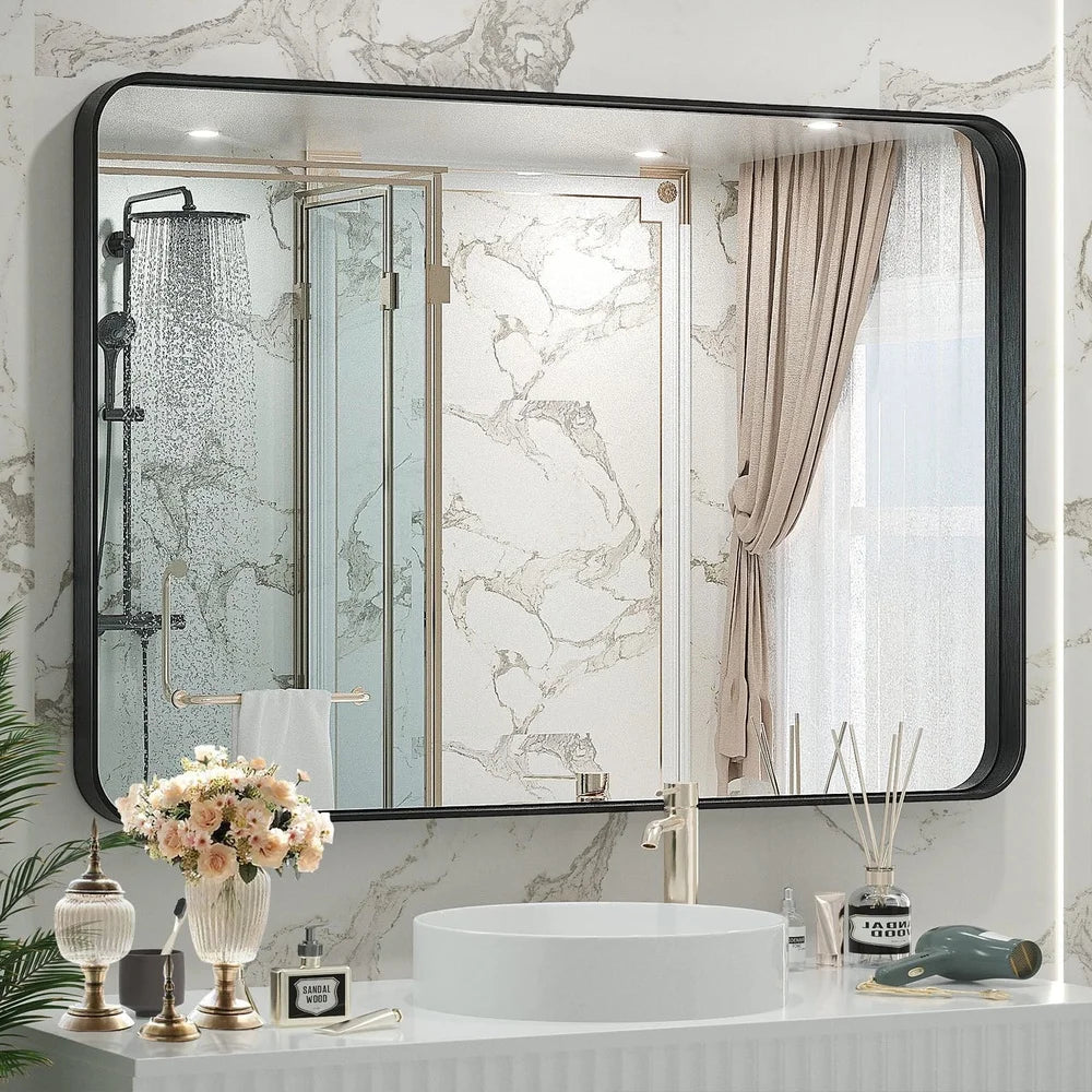 GIANNA Mirror 40"x 30" Wall Mirror Vanity Mirror with Rectangular Metal Frame Black