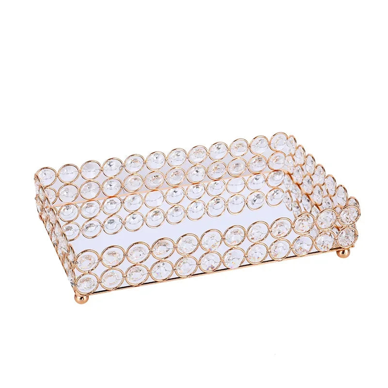 Crystal Decorative Tray Table Makeup Organizer Glass Mirror  Luxury Serving Tray Home Trinket Dish