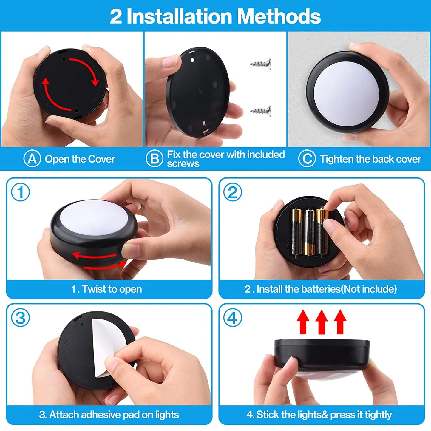 6Pcs RGBW LED Night Lights Remote Control Dimmable Under Cabinet Light Battery-Operated Wireless