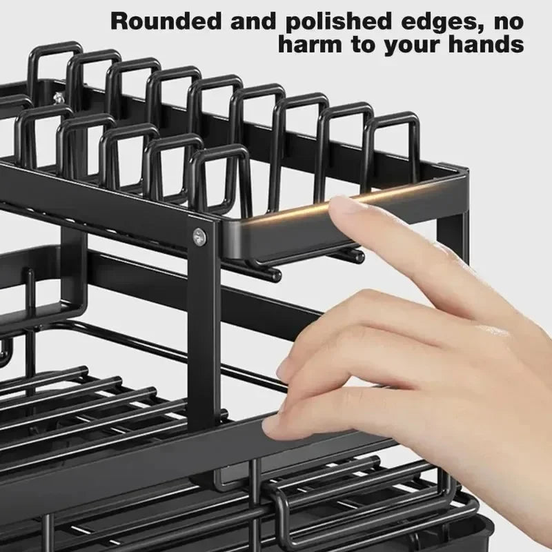 Dish Drying Rack Adjustable Kitchen Plates with Drainboard Over Sink Countertop Cutlery Storage Holder