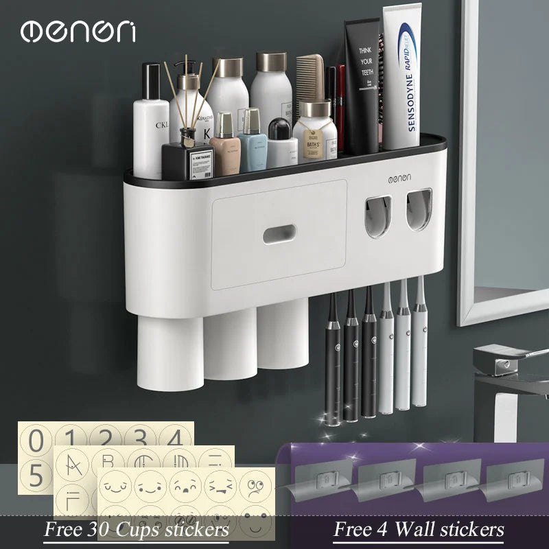 Magnetic Inverted Toothbrush Holder Wall -Automatic Toothpaste Squeezer Storage Rack