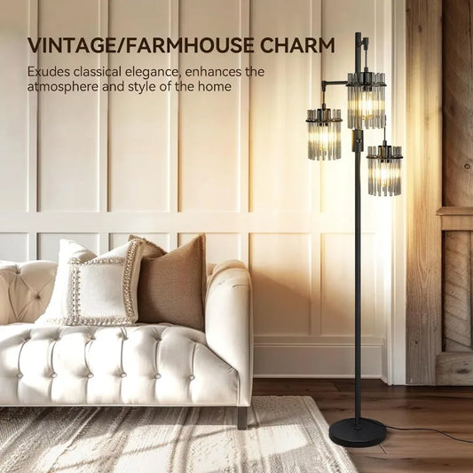 Modern Floor Lamp for Living Room or any room, Dimmable Glass Standing Lamp with 3 Elegant Teardrop