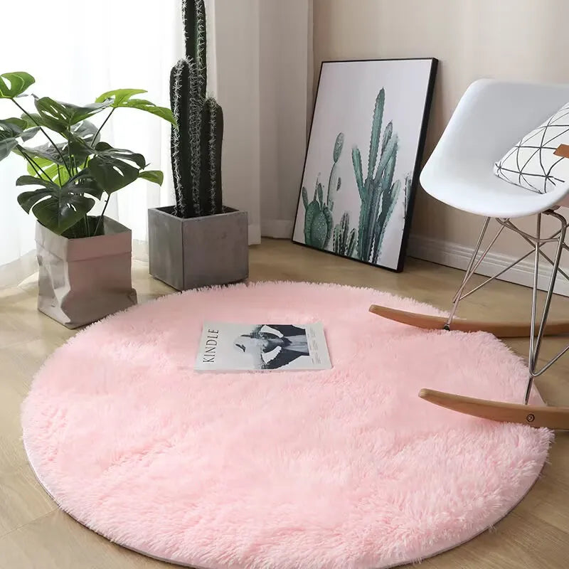 Plush round carpet for Any Room Decoration fluffy multi colored carpet non-slip