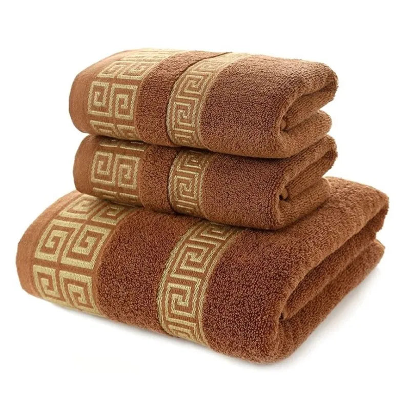 Set of 3 Cotton Bathroom Towels 2pcs Hand Face 35x75cm and 1pcs Big Bath Towels 70X140cm Washcloths