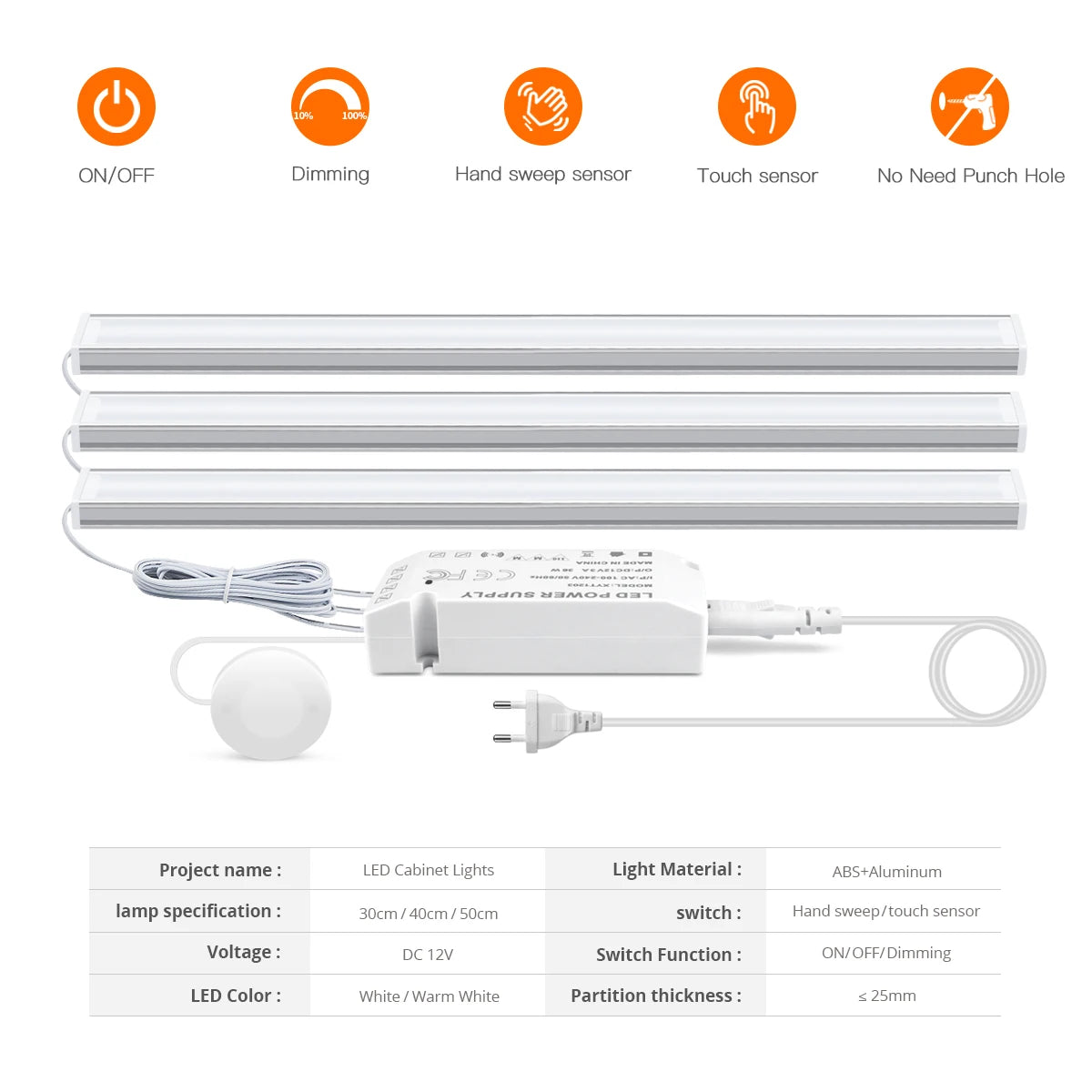 Motion Touch Sensor LED Lights Wireless Light Penetrable Wood Aluminum Bar Light Cabinet Wardrobe Lamp Backlight