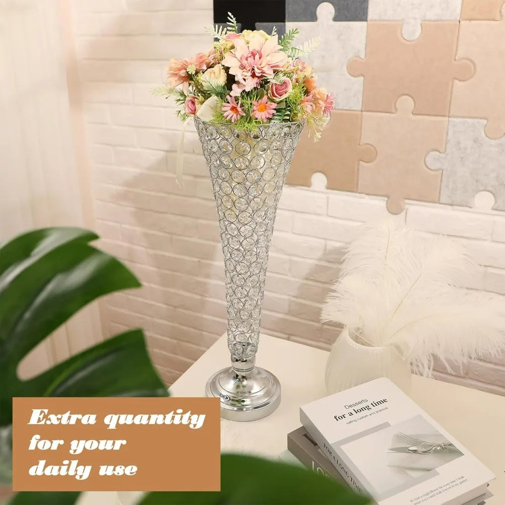 4 pieces of crystal trumpet vases, 20-inch-high forged iron crysta flower rack, decorated for gatherings and parties