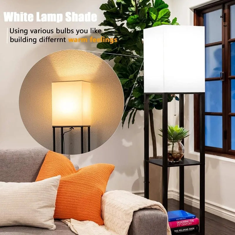 Floor Lamp with Shelves, Moderns shelves and Lamp with 3 CCT LED Bulb and Shade