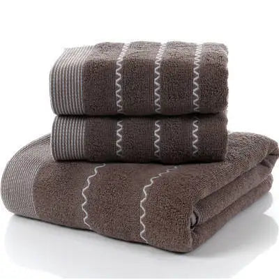 Set of 3 Cotton Bathroom Towels 2pcs Hand Face 35x75cm and 1pcs Big Bath Towels 70X140cm Washcloths