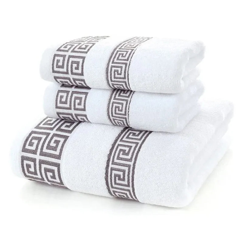 Set of 3 Cotton Bathroom Towels 2pcs Hand Face 35x75cm and 1pcs Big Bath Towels 70X140cm Washcloths