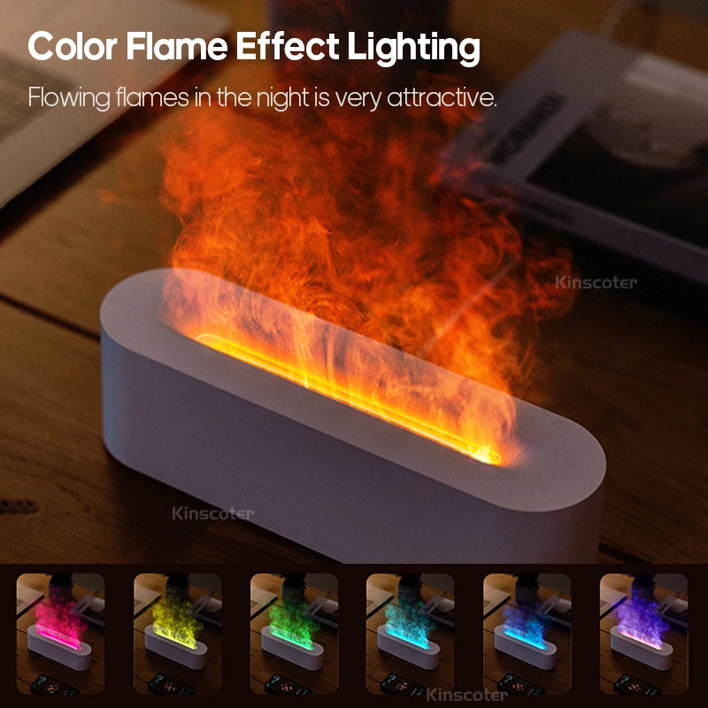 Essential Oil Aroma Diffuser Flame Air Humidifier Ultrasonic Cool Mist with  RGB Realistic Fire Night Light