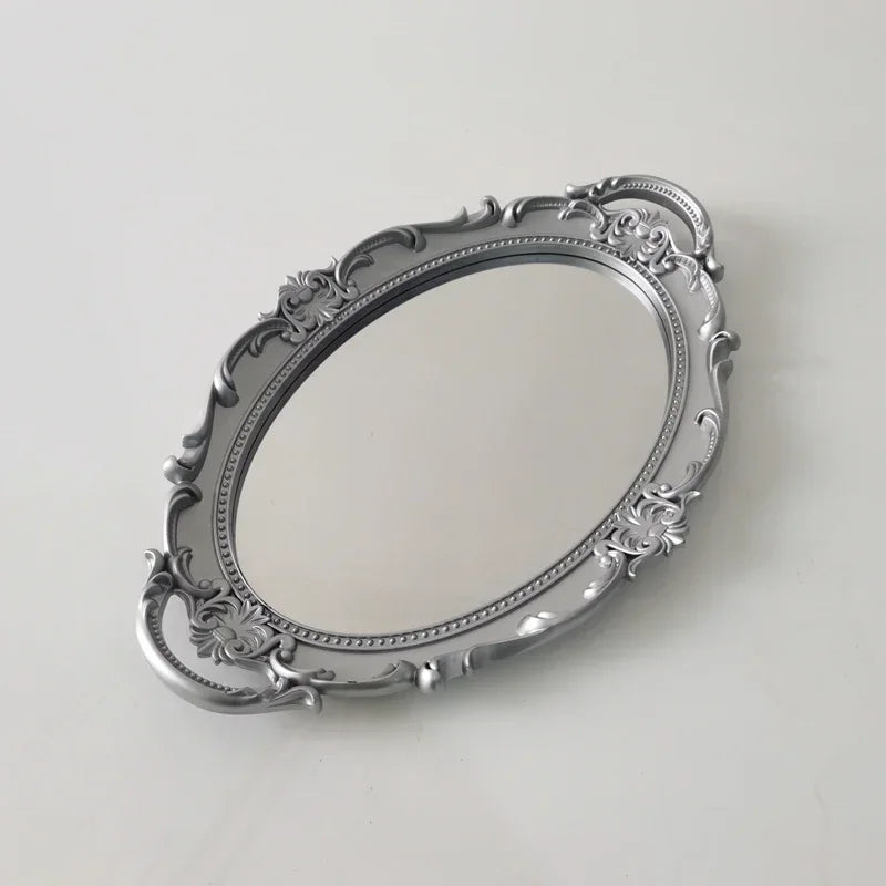 European Decorative Plate Storage Tray Oval Plate Jewelry  Rotary Candy Tray Mirror Decorative Make Up Mirror