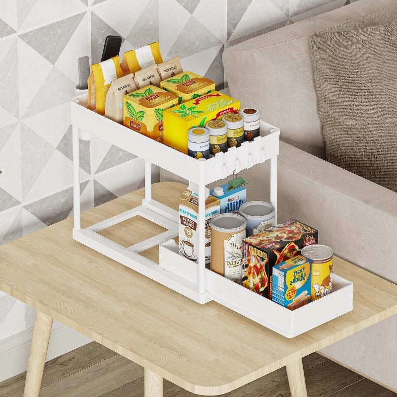 Pull-Out Pantry Multi-Tier Adjustable Storage Shelf for Spices Utensil Under Sink Cabinet Countertop