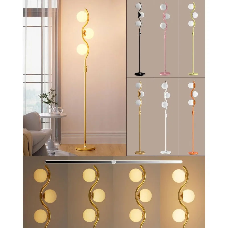 60IN Dimmable Floor Lamp, Mid Century Standing Lamps with 3 Globe Soft Warm White