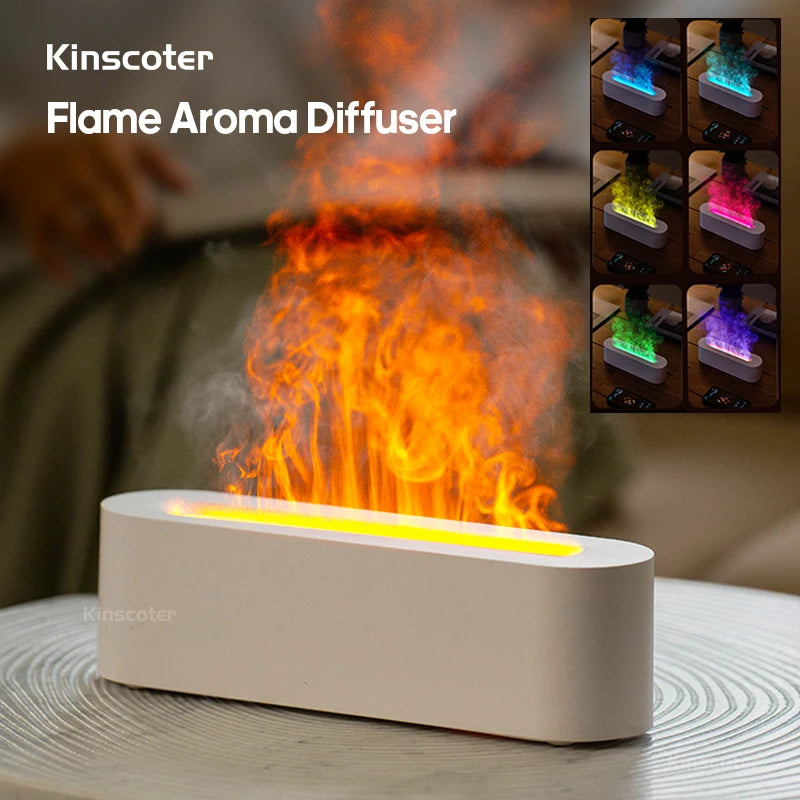 Essential Oil Aroma Diffuser Flame Air Humidifier Ultrasonic Cool Mist with  RGB Realistic Fire Night Light