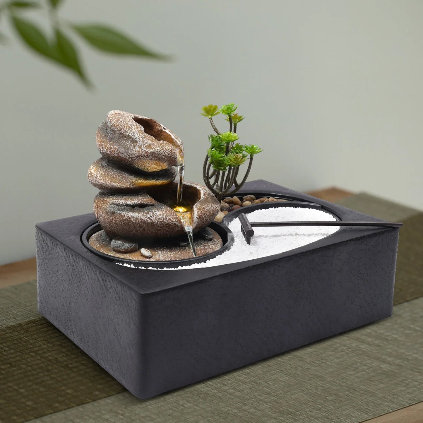 Water Fountain, Resin Tree Design, LED Light, Stable Base, Quiet Pump