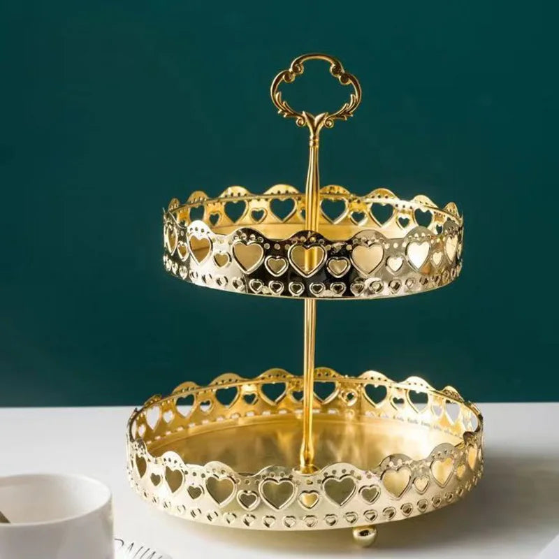 Nordic Wrought Iron Double Layer Tray Organizer Plate Living Room Front Desk Ornaments Home Decoration