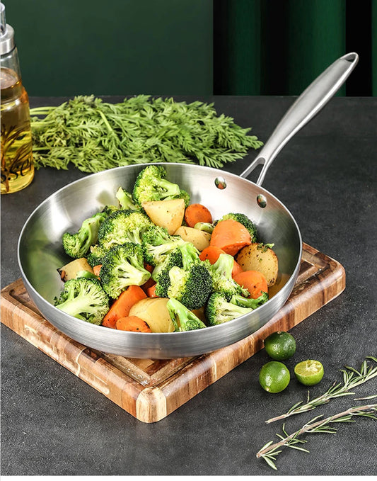 Stainless Steel Frying Pan, Nonstick Pan-Fried Pot Uncoated Kitchen Cookware Induction Cooker