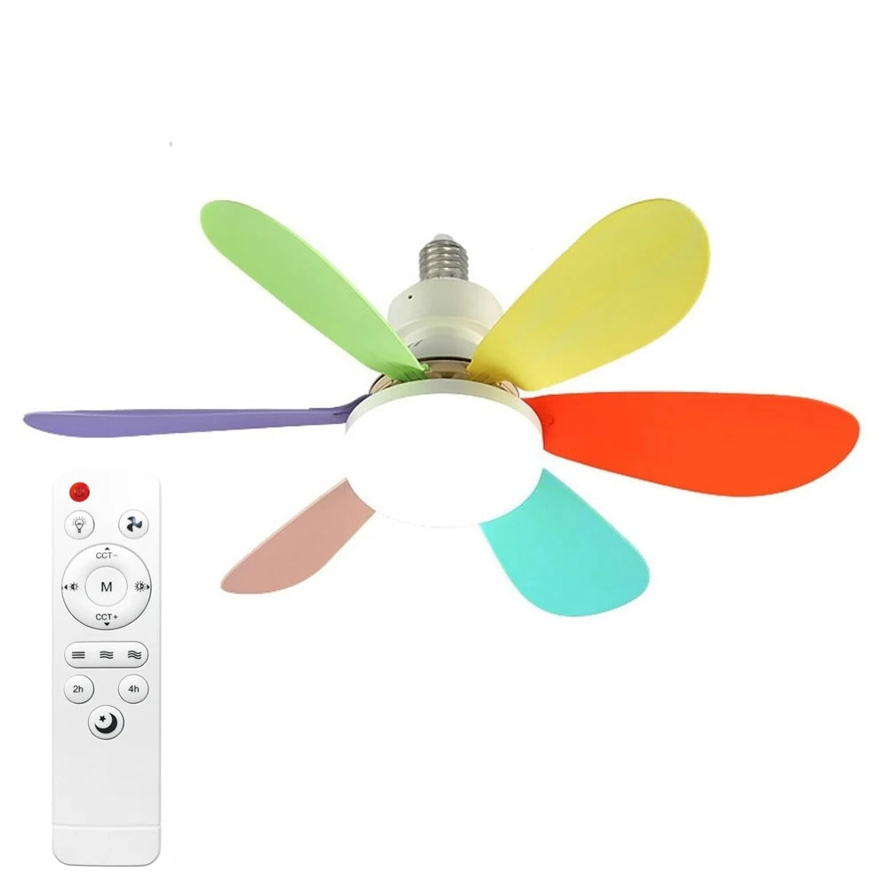 E27 40W 52Cm Ceiling Fan With Led Light Remote Control White For Kitchen Bedroom Dining Room Patio