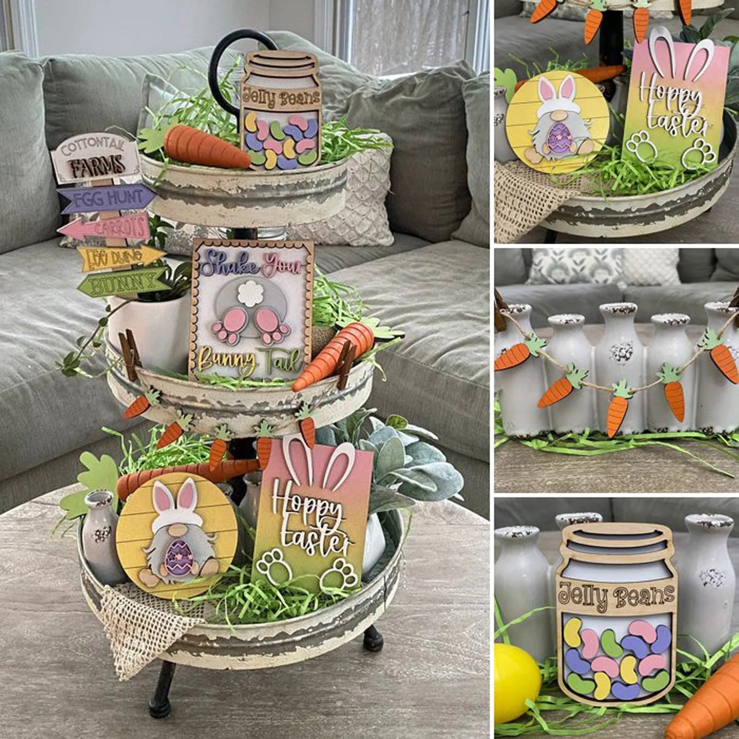 Easter Carrots Tiered Tray Decor Tiered Tray Ornament Decorative Home Cartoon Animal And Plant Letter Tray