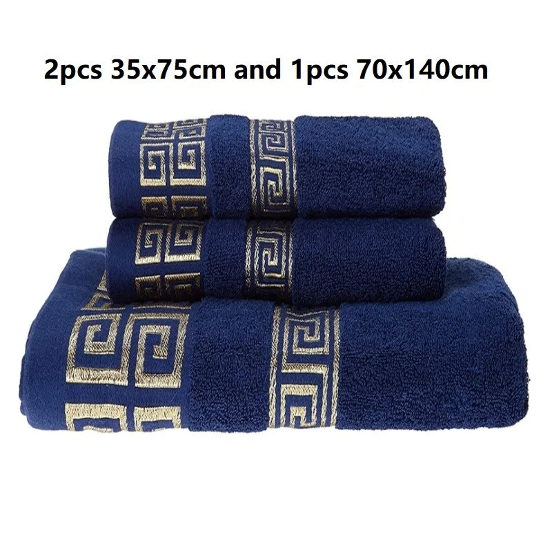 Set of 3 Cotton Bathroom Towels 2pcs Hand Face 35x75cm and 1pcs Big Bath Towels 70X140cm Washcloths