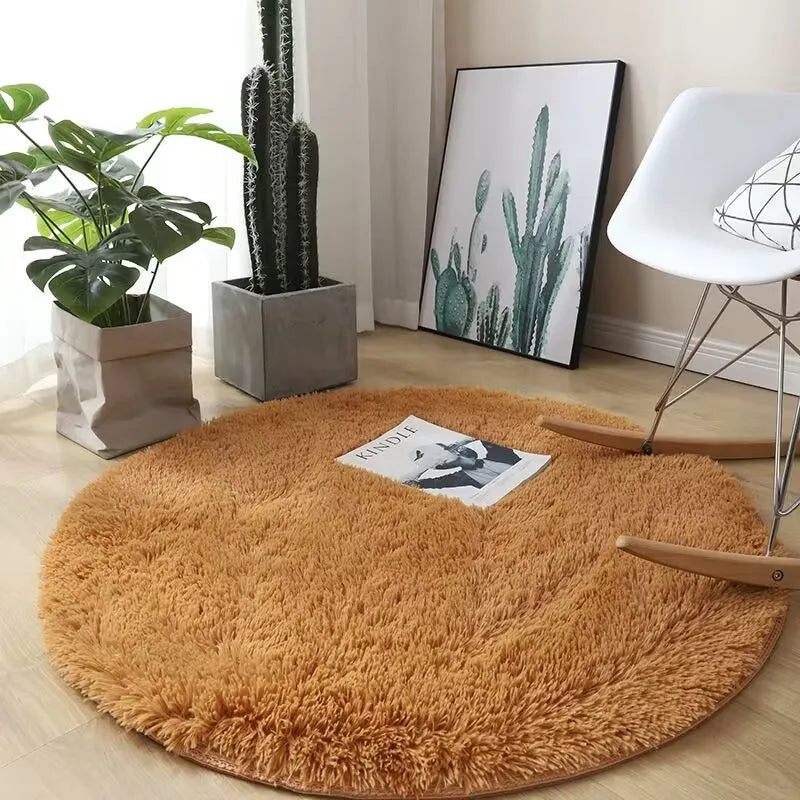 Plush round carpet for Any Room Decoration fluffy multi colored carpet non-slip