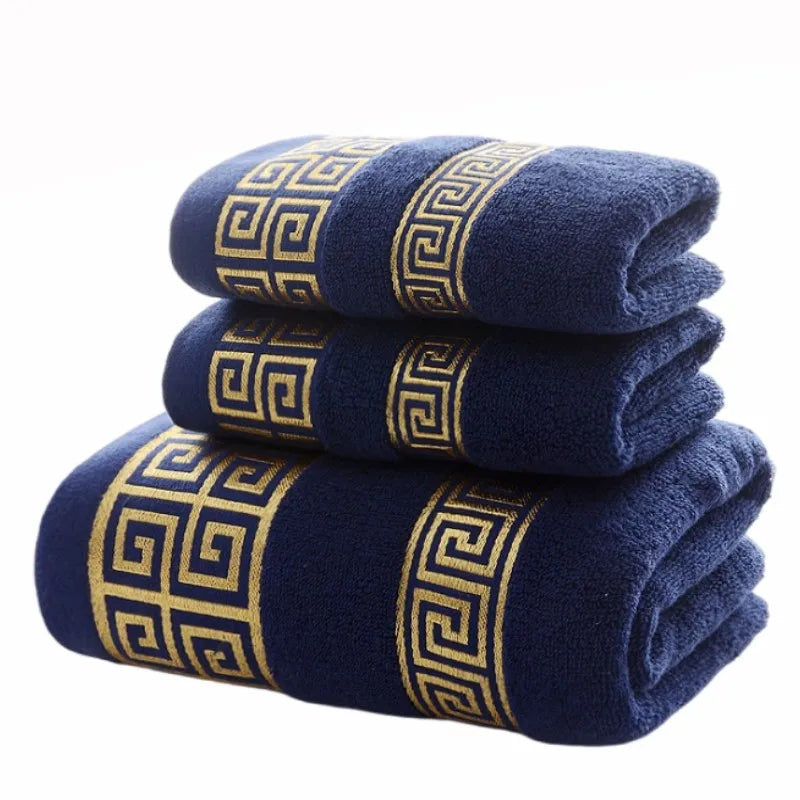 Set of 3 Cotton Bathroom Towels 2pcs Hand Face 35x75cm and 1pcs Big Bath Towels 70X140cm Washcloths