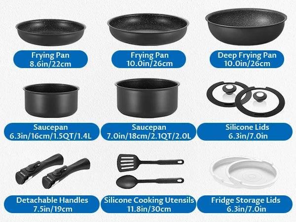 Induction Cookware Set 13 Pieces, Nonstick Pots and Pans Set with Removable Handles