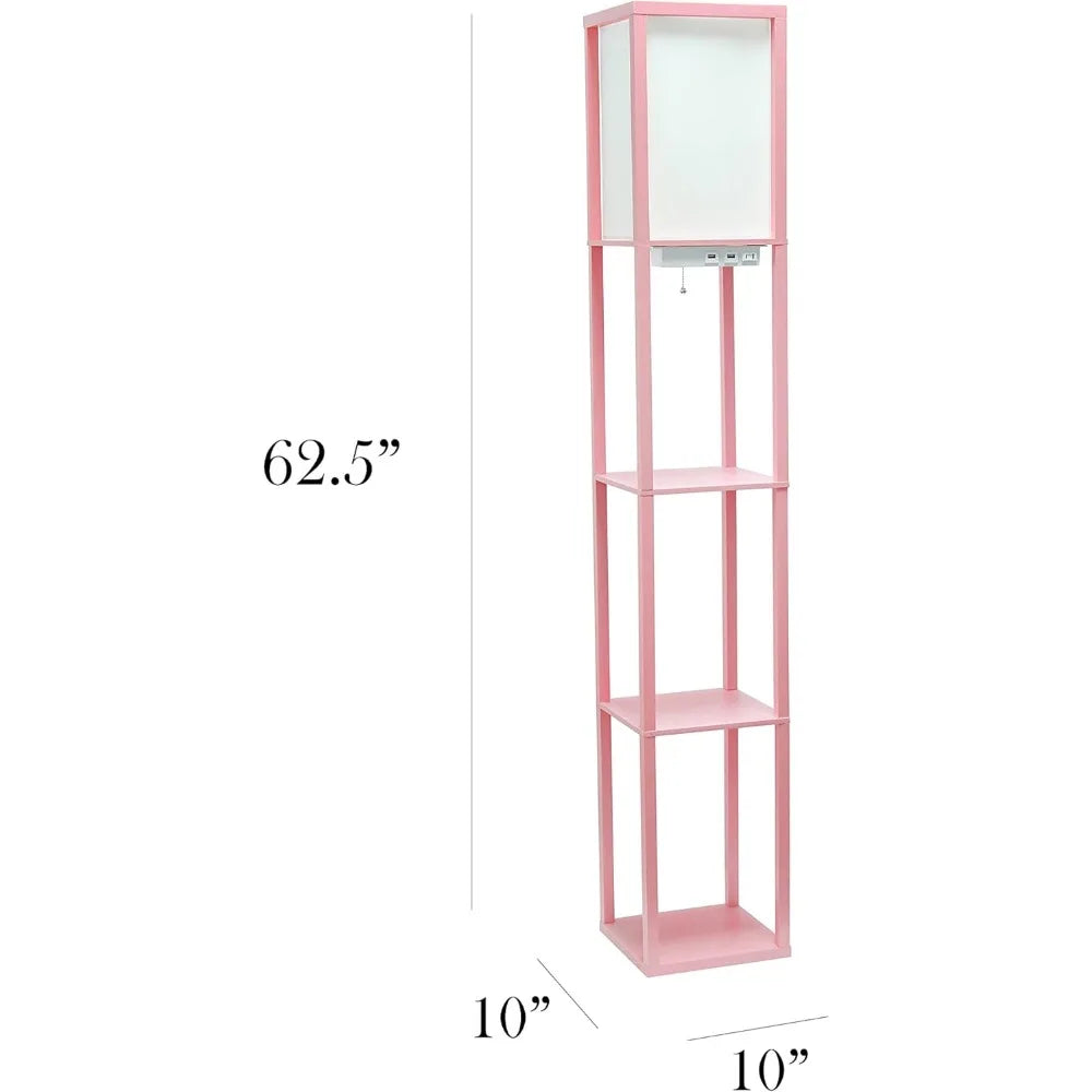 Floor Lamp  Organizer Storage Shelf with 2 USB Charging Ports, 1 Charging Outlet and Linen Shade