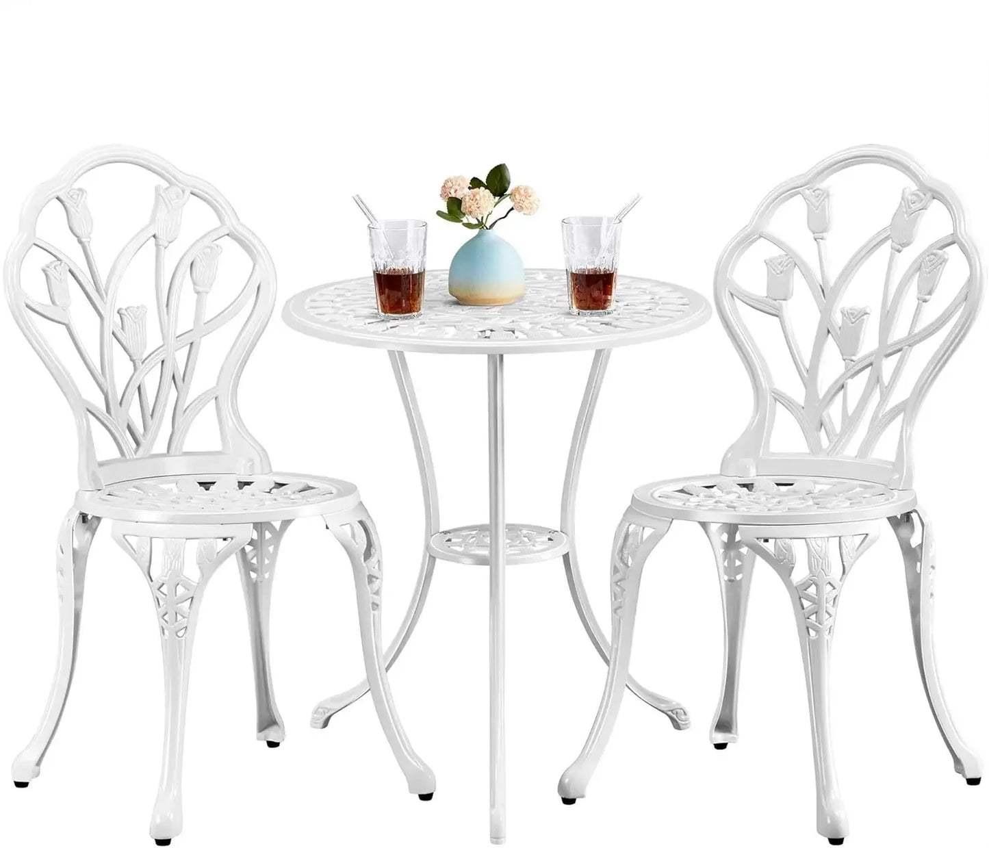 Patio Bistro Sets 3 Piece Outdoor Rust-Resistant Cast Aluminum Garden Table and Chairs