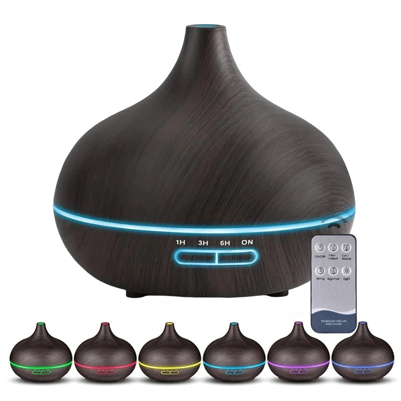 Wood Color USB Aroma Diffuser, Essential Oil with 7 Color LED Lights & Remote Control, USB Powered Air Humidifier
