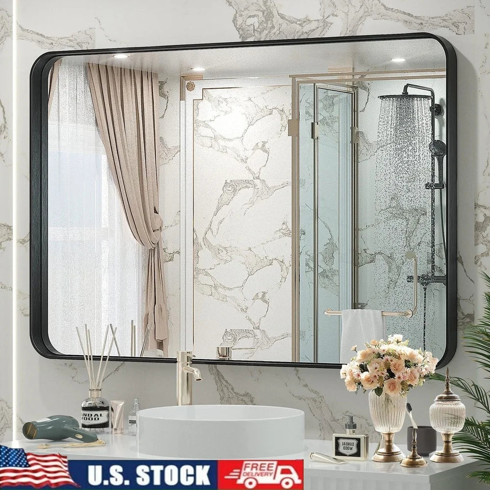GIANNA Mirror 40"x 30" Wall Mirror Vanity Mirror with Rectangular Metal Frame Black