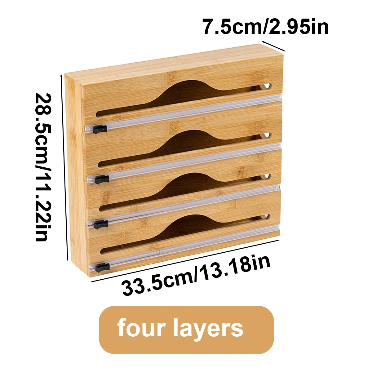 Wrap Dispenser with Foil & Cling Film Cutter Box, Bamboo Fresh Bag Cutting Holder