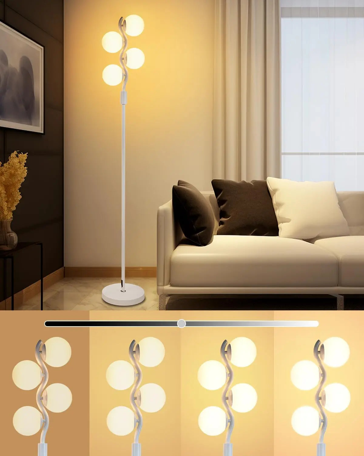 60IN Dimmable Floor Lamp, Mid Century Standing Lamps with 3 Globe Soft Warm White
