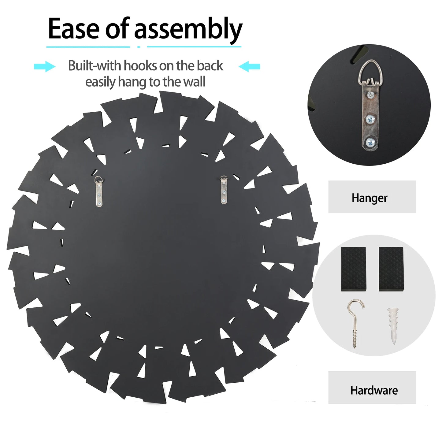 Wall Mirror Round Sunburst Mirror Silver Glass Wall-Mounted Beveled Hanging Circle