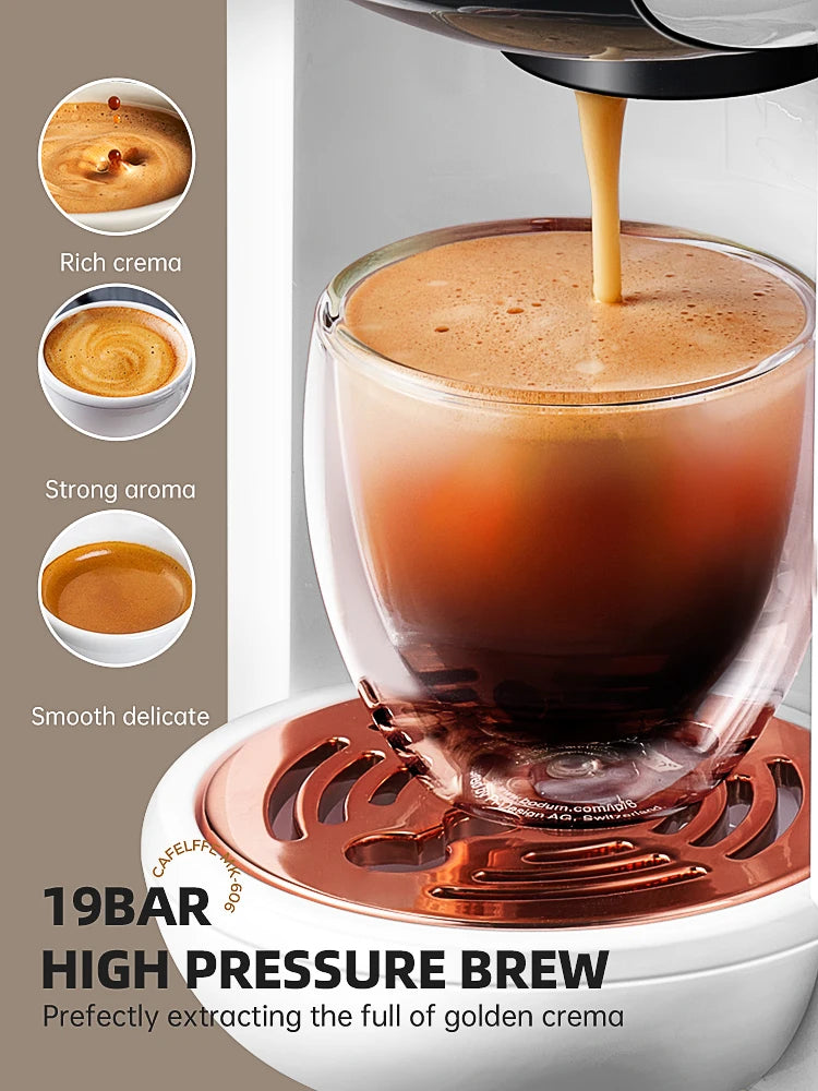 5 in 1 Capsule Coffee Machine Fit Dolce gusto Nespresso Capsule ESE Pod Ground Coffee K-cup 19Bar Hot/Cold
