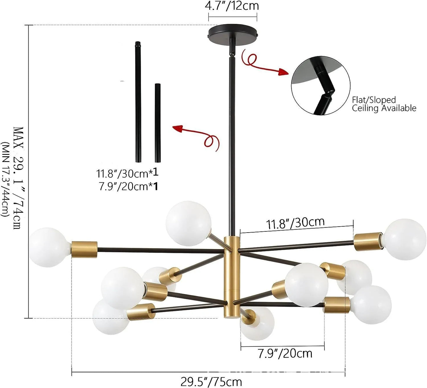 Chandelier Light Modern Dining Room Bedroom Gold/Black Ceiling Lamp