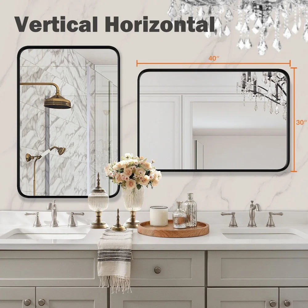 GIANNA Mirror 40"x 30" Wall Mirror Vanity Mirror with Rectangular Metal Frame Black