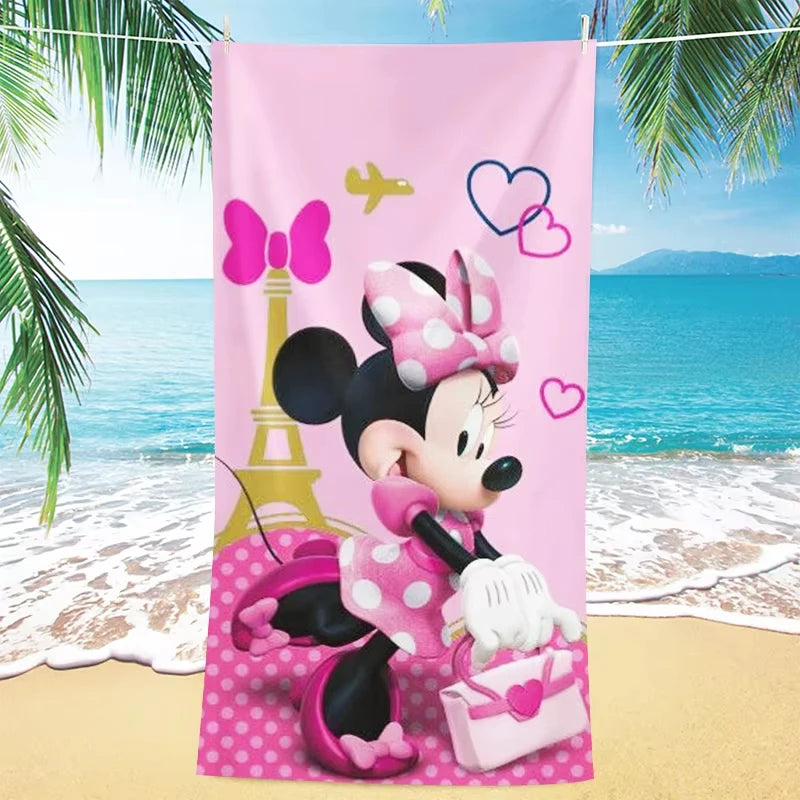 Beach Towel Cute Minnie Pink Summer 3D Printing Children and Adults Microfiber Material Soft Comfortable