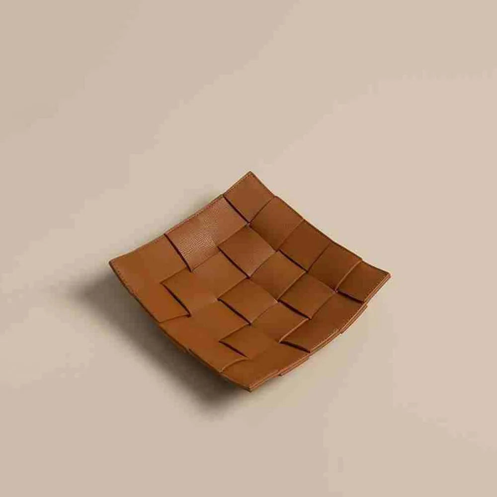 Leather Storage Tray Home Living Room Desktop Woven Storage Tray  Decorative  Jewelry Dish