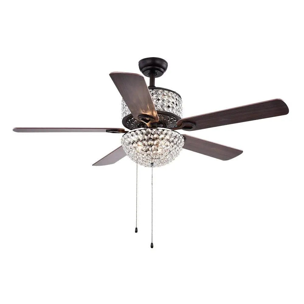 52 Inch Crystal Ceiling Fan Chandelier 6 Light Antique Bronze Remote Control 5 Blade Modern Home Indoor Lighting