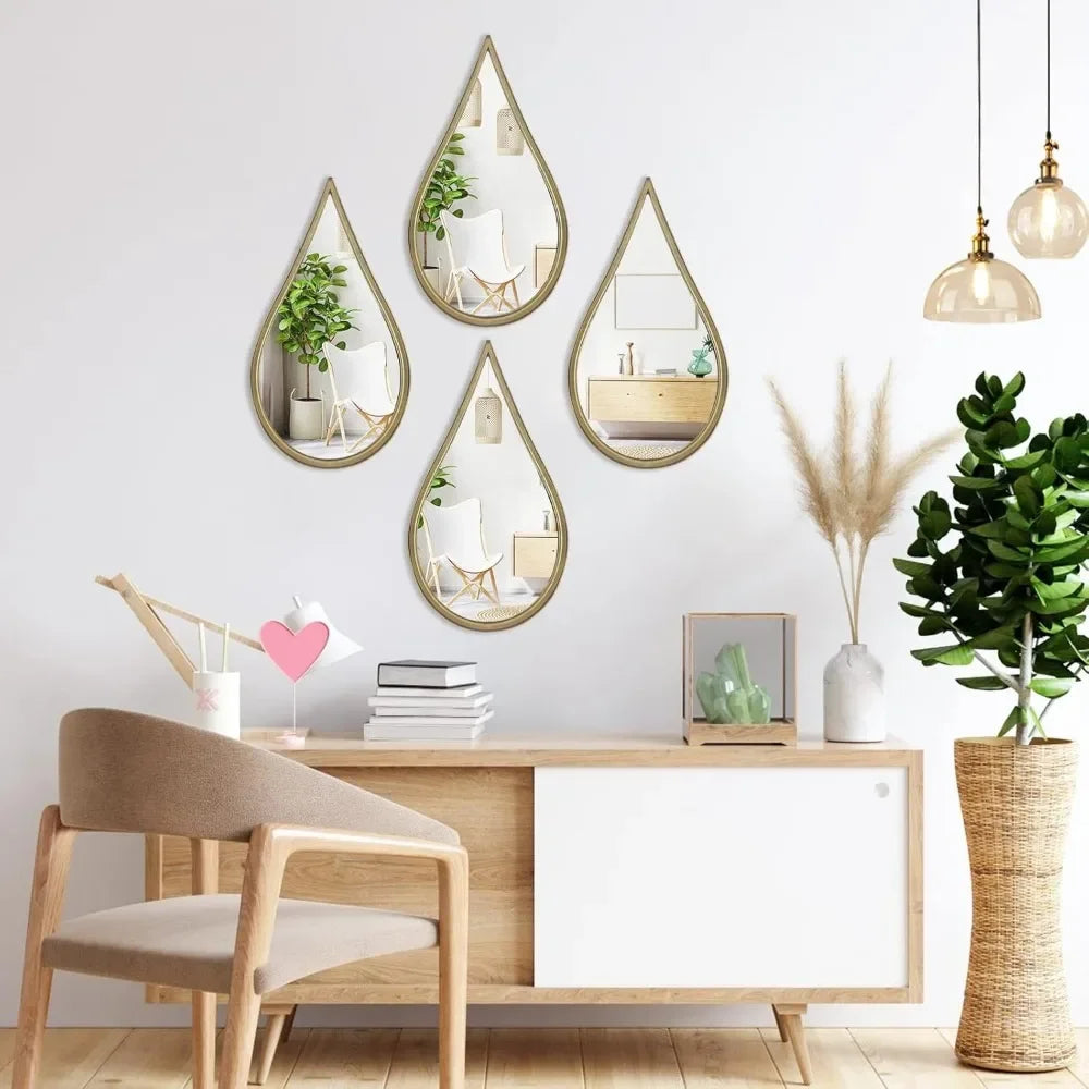 Mirrors Wall Mounted Teardrop Shape Metal Frame for All Rooms