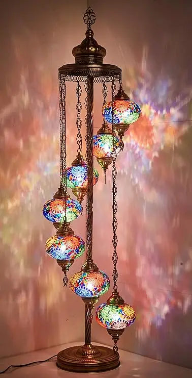 7 Globes Turkish Moroccan Mosaic Lamp Light, Bohemian Boho Tiffany  Lamp with North American Plug & Socket