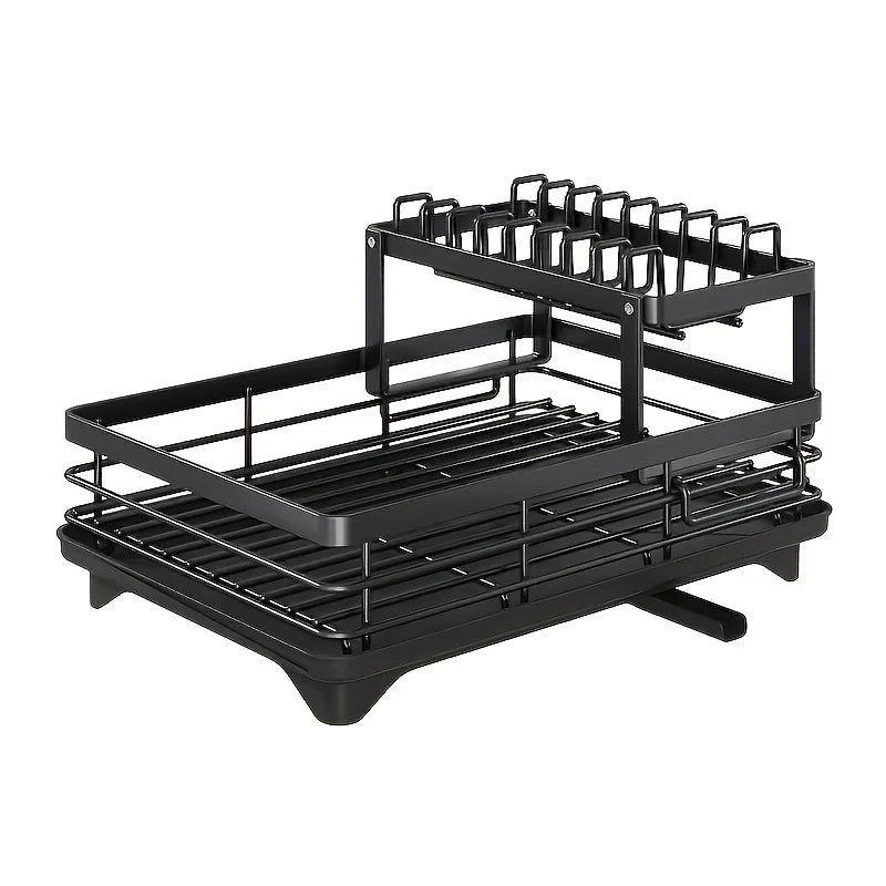 Dish Drying Rack Adjustable Kitchen Plates with Drainboard Over Sink Countertop Cutlery Storage Holder