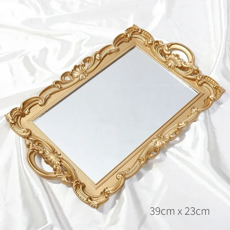European Decorative Plate Storage Tray Oval Plate Jewelry  Rotary Candy Tray Mirror Decorative Make Up Mirror