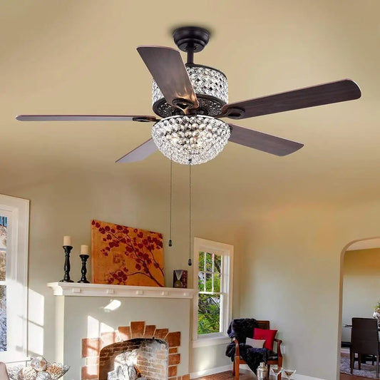 52 Inch Crystal Ceiling Fan Chandelier 6 Light Antique Bronze Remote Control 5 Blade Modern Home Indoor Lighting