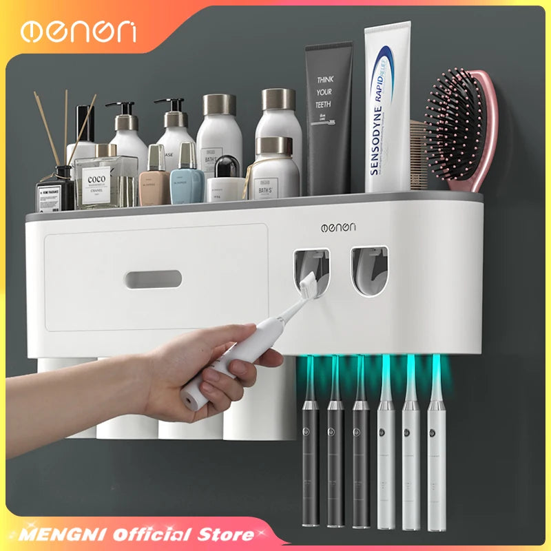 Magnetic Inverted Toothbrush Holder Wall -Automatic Toothpaste Squeezer Storage Rack