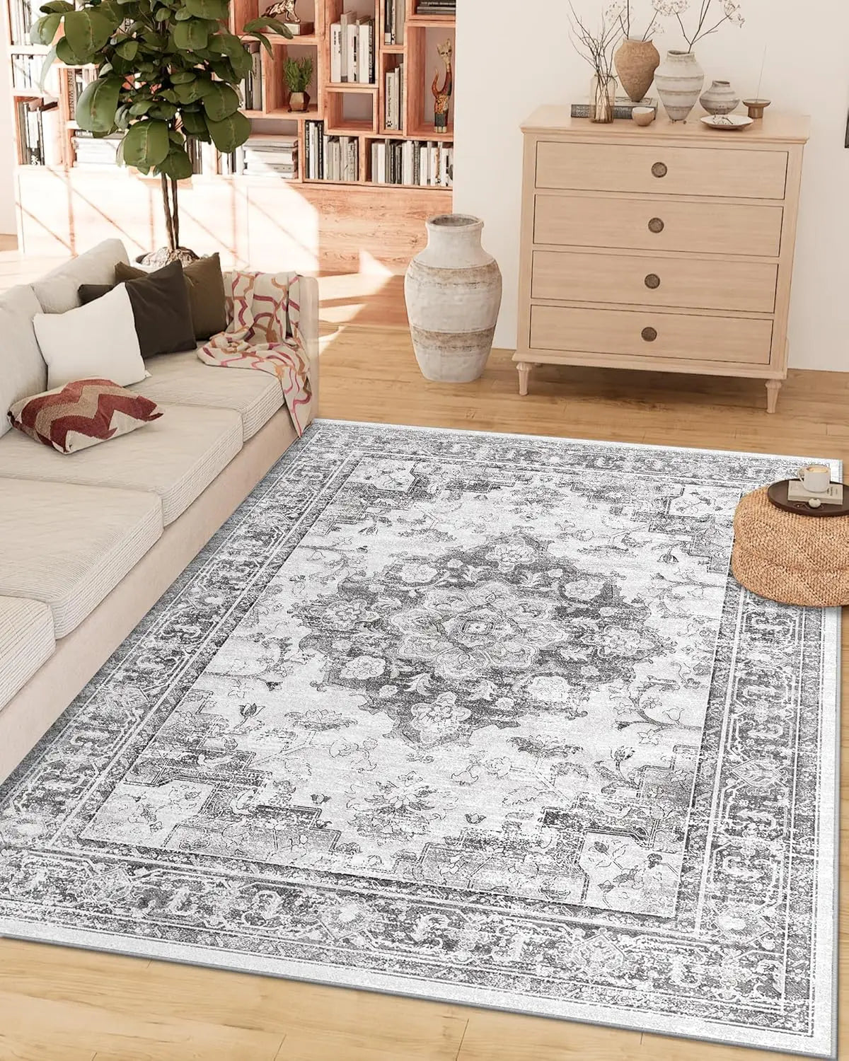 Machine Washable Area Rugs for Living Room Carpet Non Slip Low Pile Water Repellent Soft Print Pattern